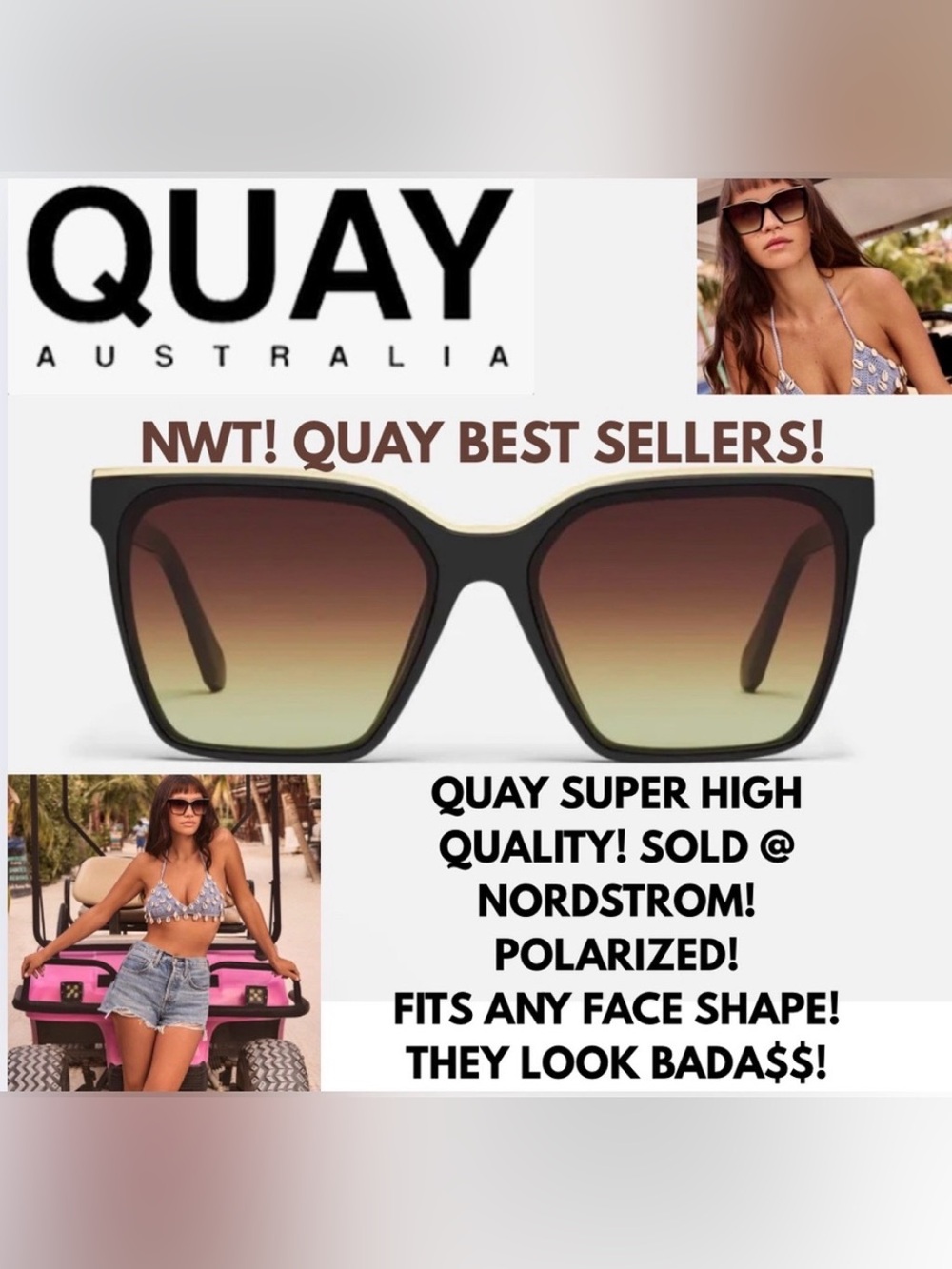 NWT! QUAY AUSTRALIA SUNGLASSES! FITS ALL FACE TYPES! POLARIZED! COMES W/ A CASE!